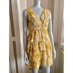 H&M Yellow Tiered Lightweight Floral Dress sz 4